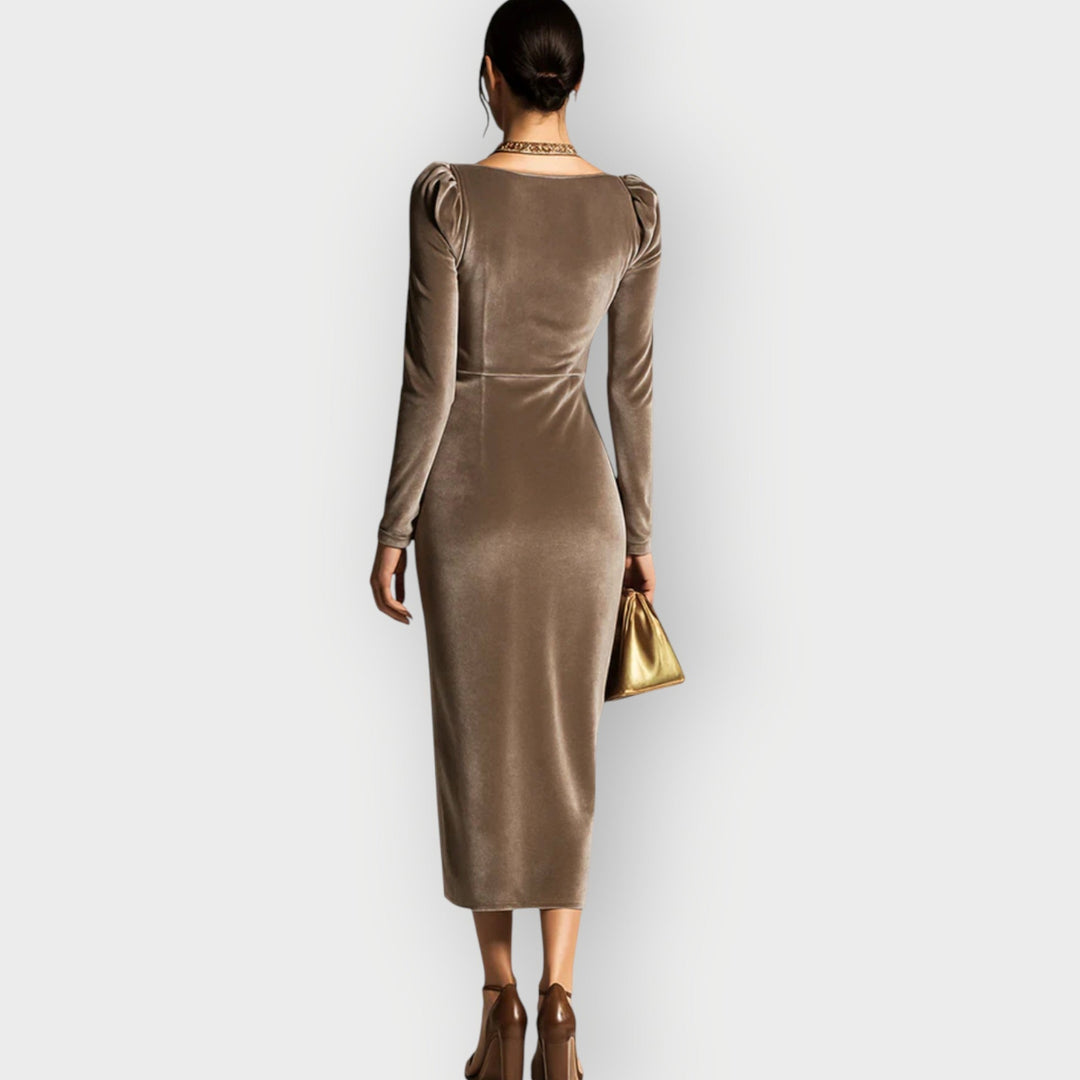 Auvess | Ruched Draped Elegance Midi Dress