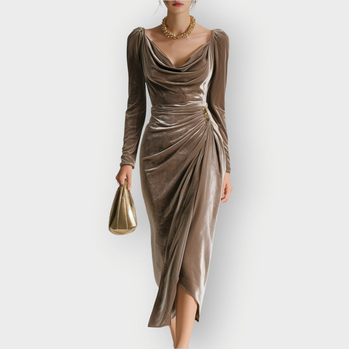 Auvess | Ruched Draped Elegance Midi Dress