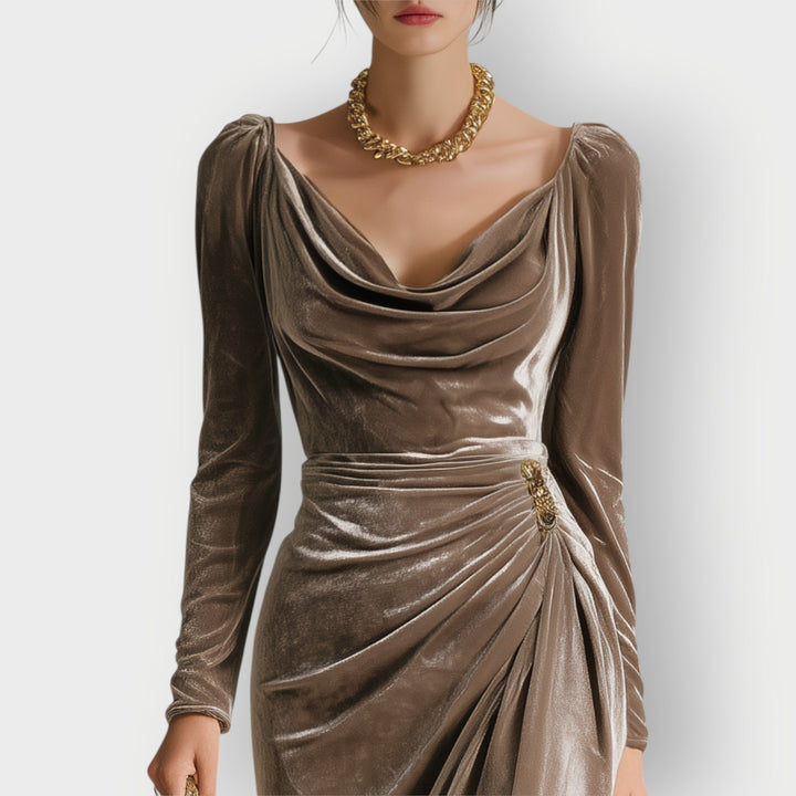 Tynara | Luxe Velvet Draped Evening Dress