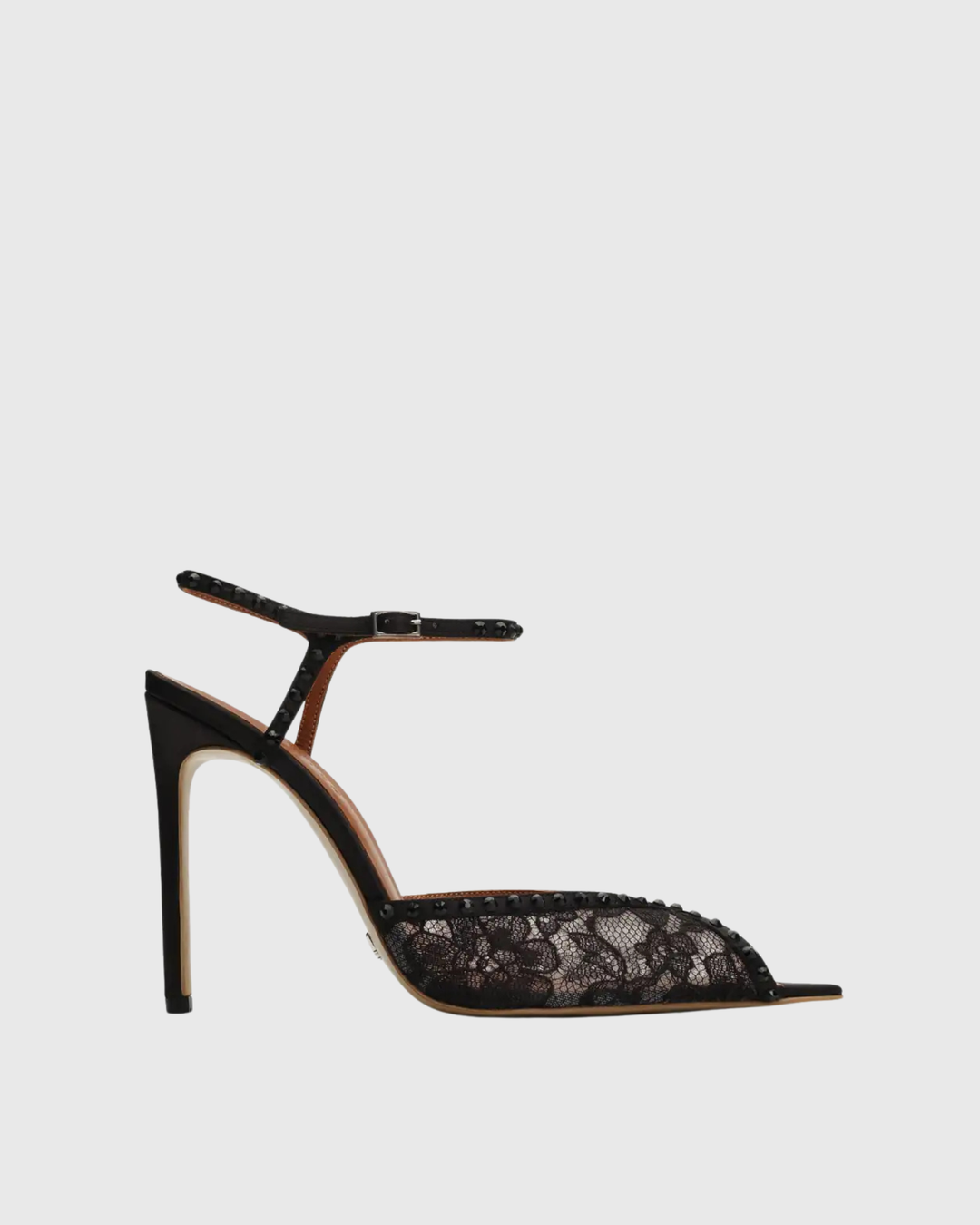 Sarva Rhinestone Lace Strap Pumps In Black