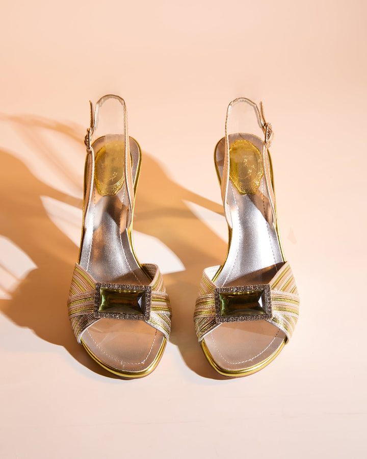 Sevan Vintage Rhinestone Slingback Sandals In Green