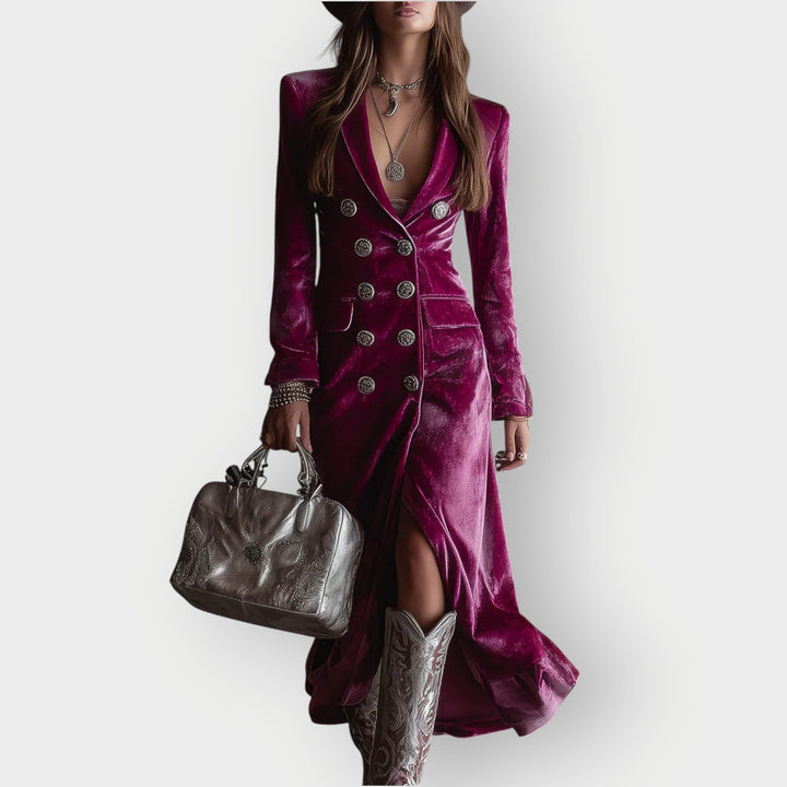 Sairen | Luxe Double-Breasted Velvet Maxi Dress