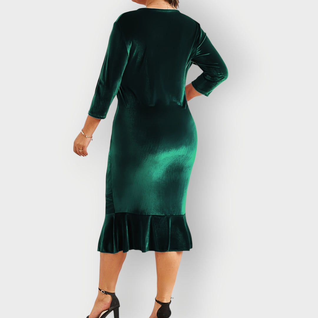 Vaerine | Luxe Velvet Ruffle Midi Dress