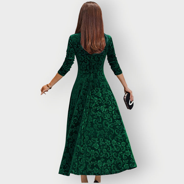 Olevia | Vintage-Inspired Jacquard Velvet Midi Dress